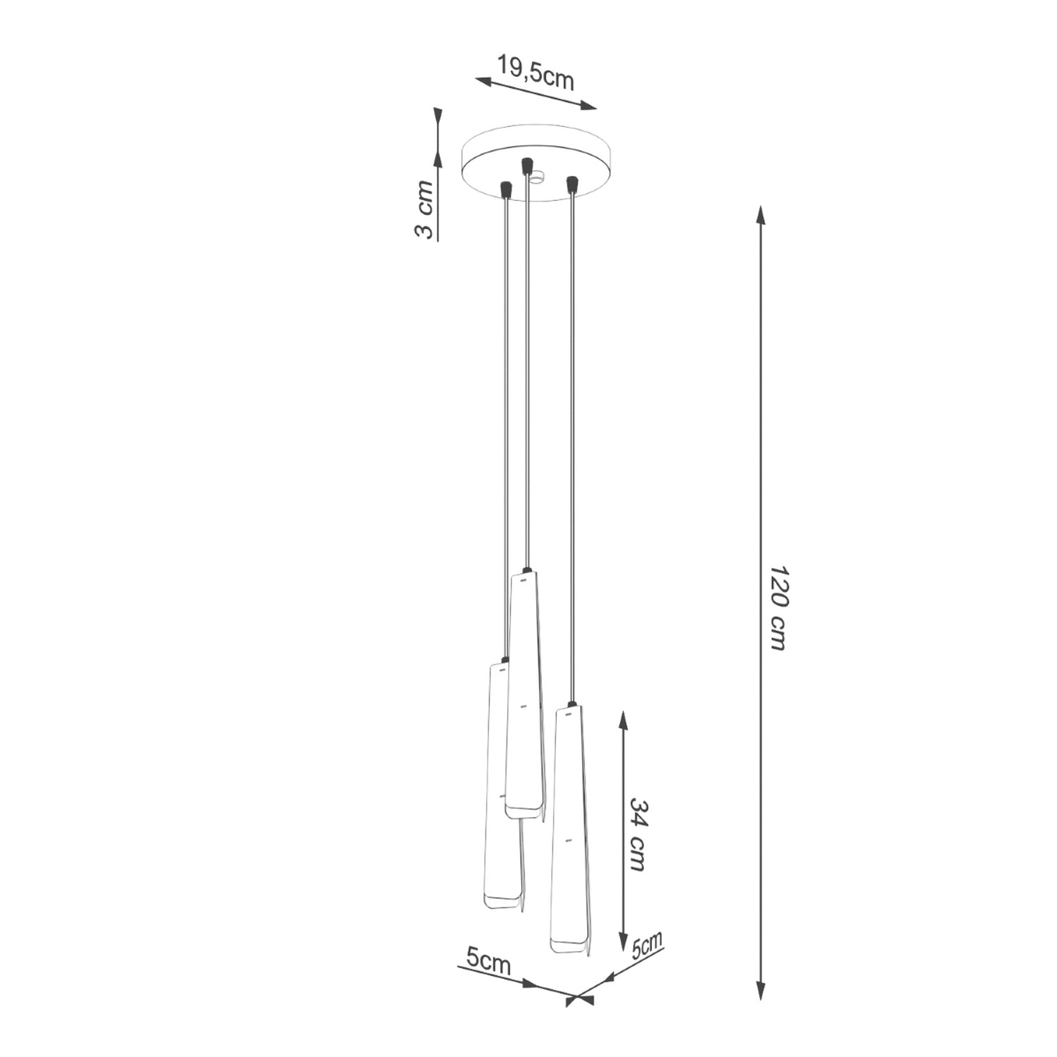 Schéma coté : Suspension Prysm 3 en grappe métal noir G9