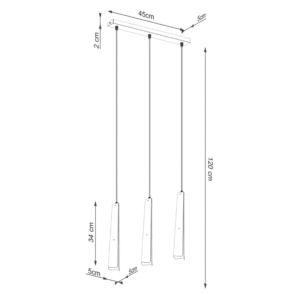 Schéma coté : Suspension Prysm 3 en ligne métal blanc G9