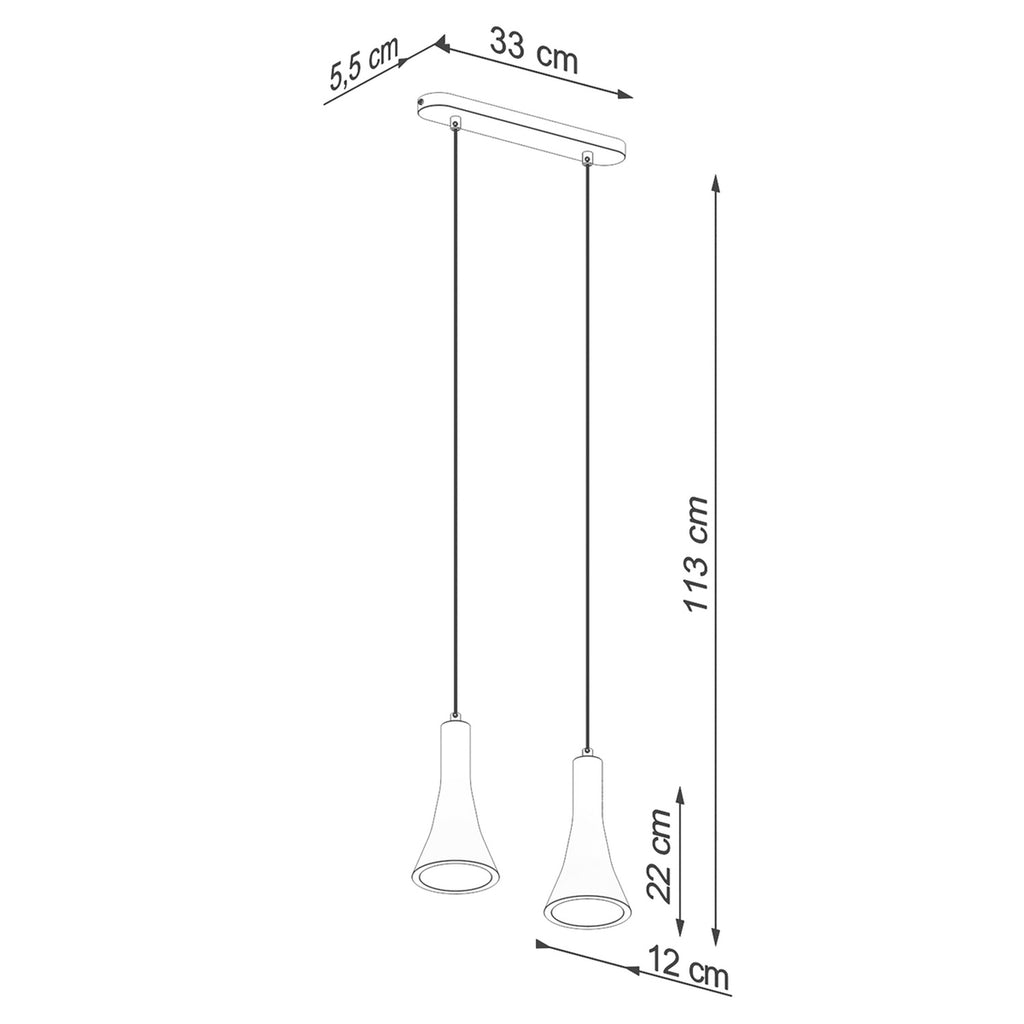 Schéma coté de la Suspension REA 2 béton gris E14