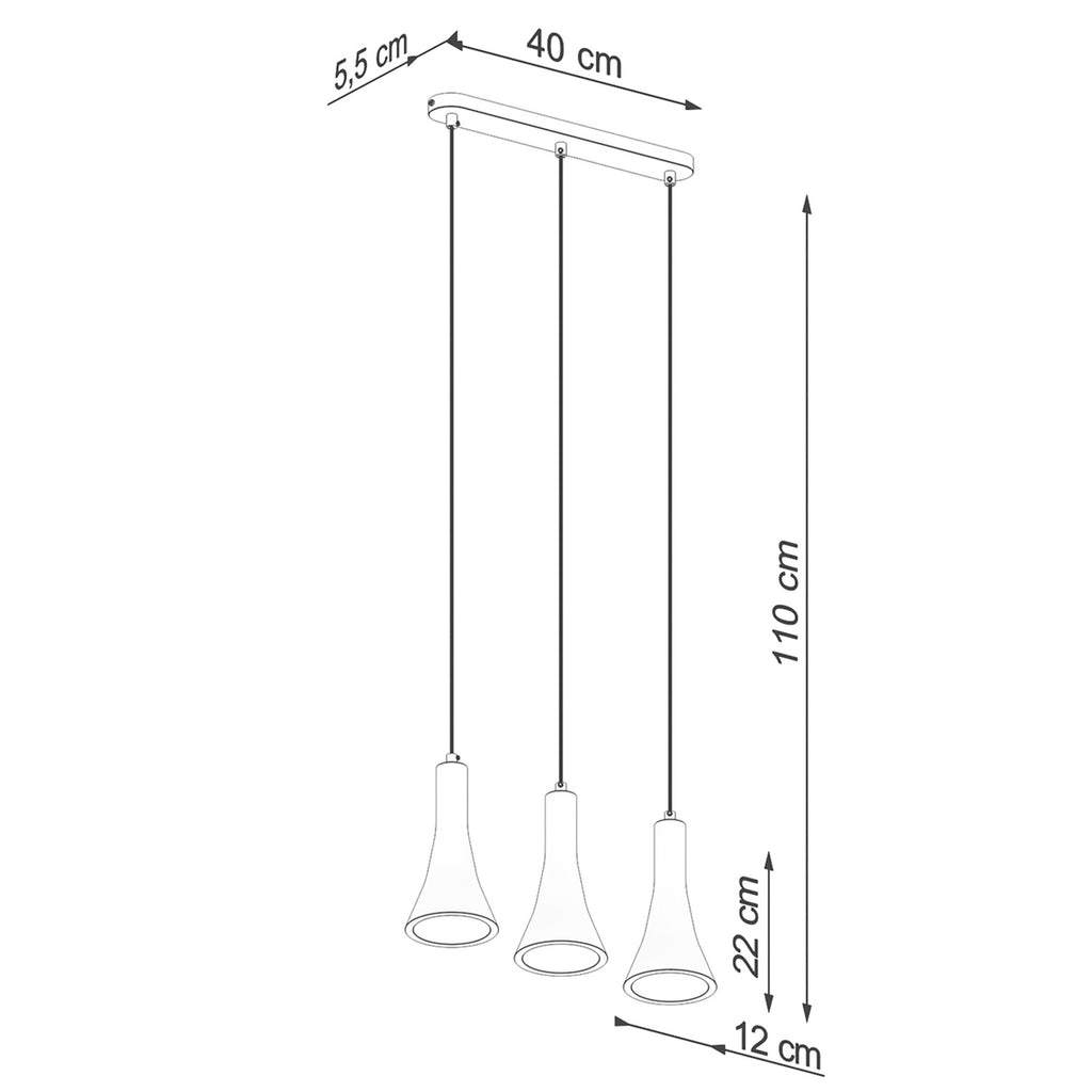 Schéma coté de la Suspension REA 3 en ligne béton gris E14