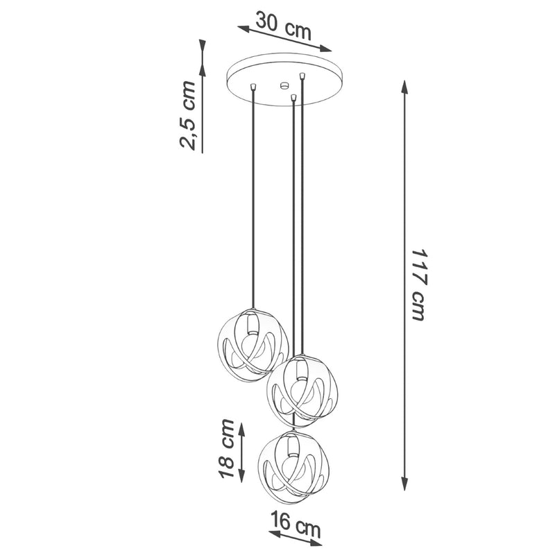 Dimensions Hängeleuchte Tulos 3 in Schwarzmetall E27