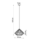Dimensions de la suspension Umberto, cage de 32 cm, hauteur jusqu'à 120 cm