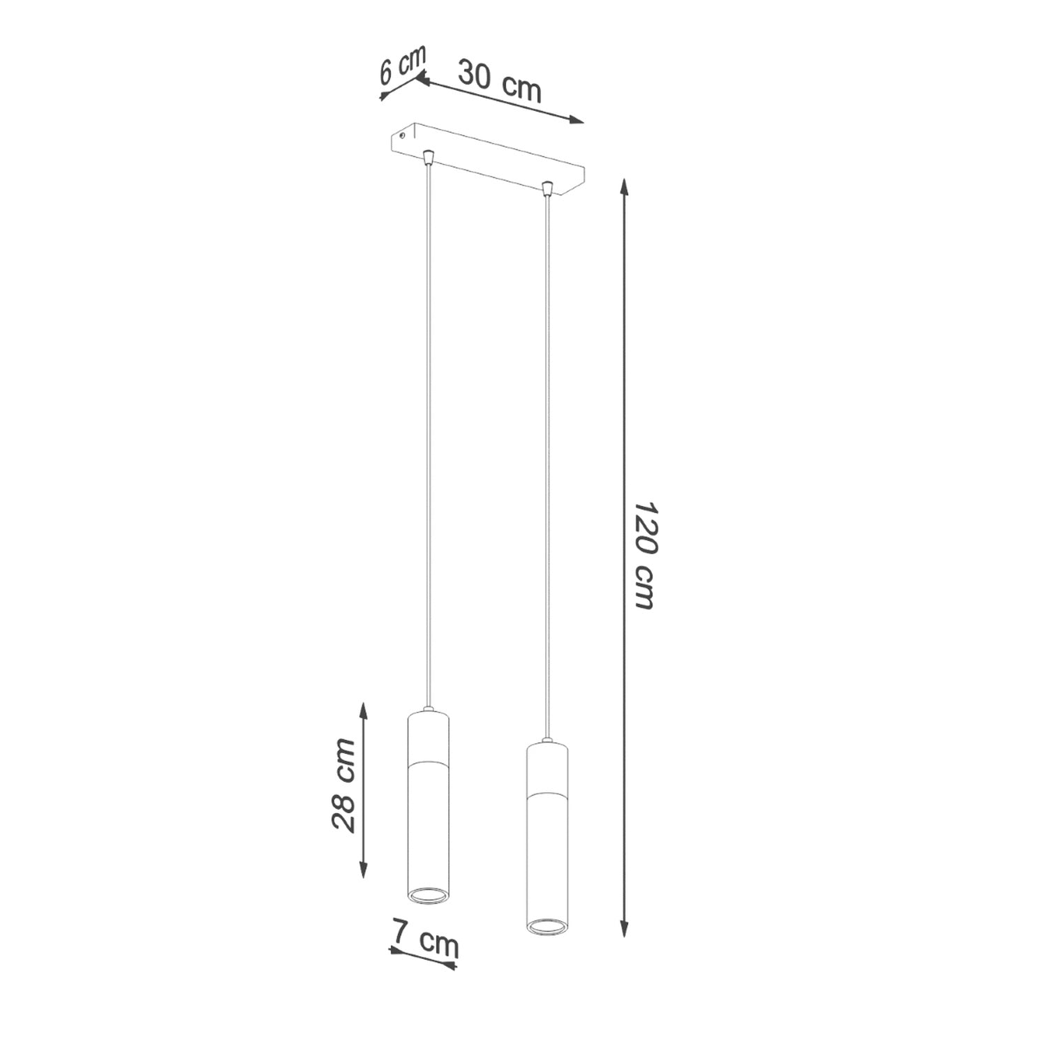 Schéma des dimensions de la suspension Zane 2 gris