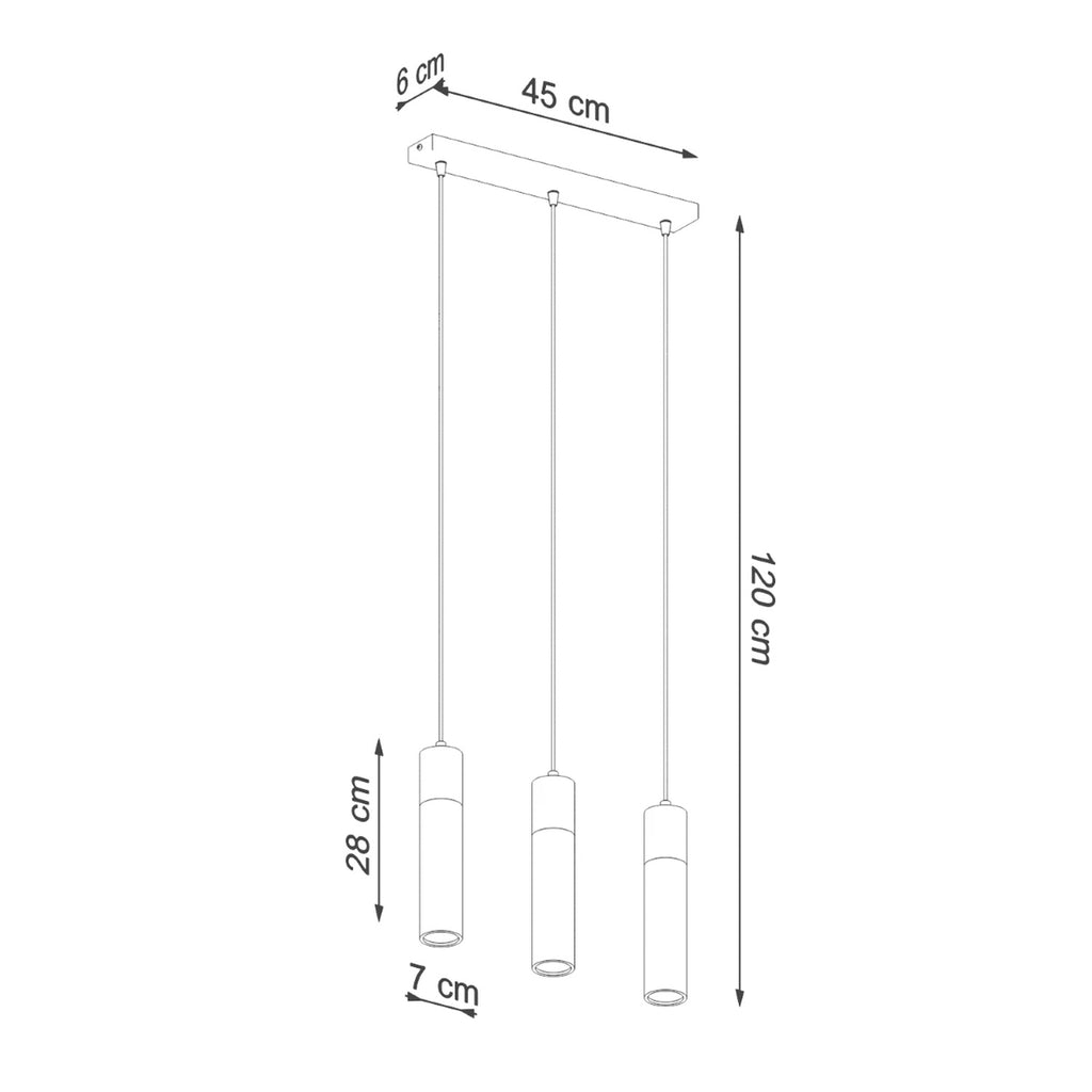 Schéma des dimensions de la suspension Zane 3 gris