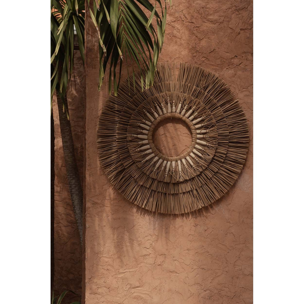 Disque mural Mengdong en herbe tressée 75 cm bague blanche, vue 4