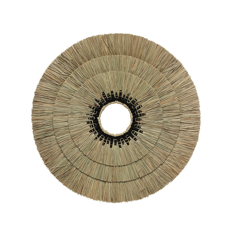 Dimensions Disque mural Mengdong en herbe tressée 75 cm bague noire