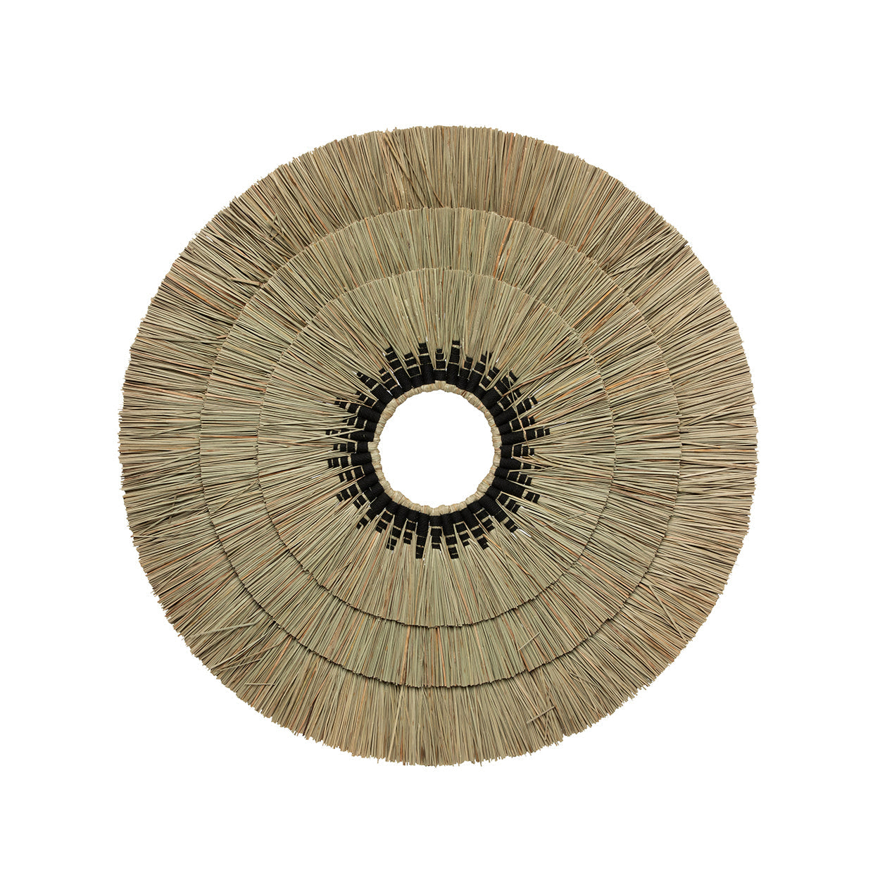 Disque mural Mengdong en herbe tressée 75 cm bague noire