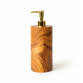 Distributeur de savon cylindrique en teck et pompe dorée 20 cm