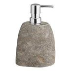 Distributeur savon Gara pierre rivière naturelle grise pompe chromée H18 cm vue face
