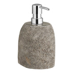 Distributeur savon Gara pierre rivière brute gris ardoise pompe chromée vue trois quarts