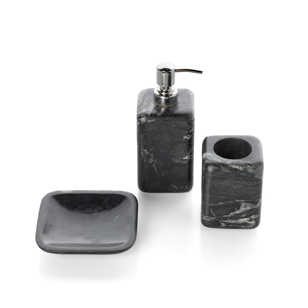 Distributeur de savon en marbre noir veiné de blanc, vue 3
