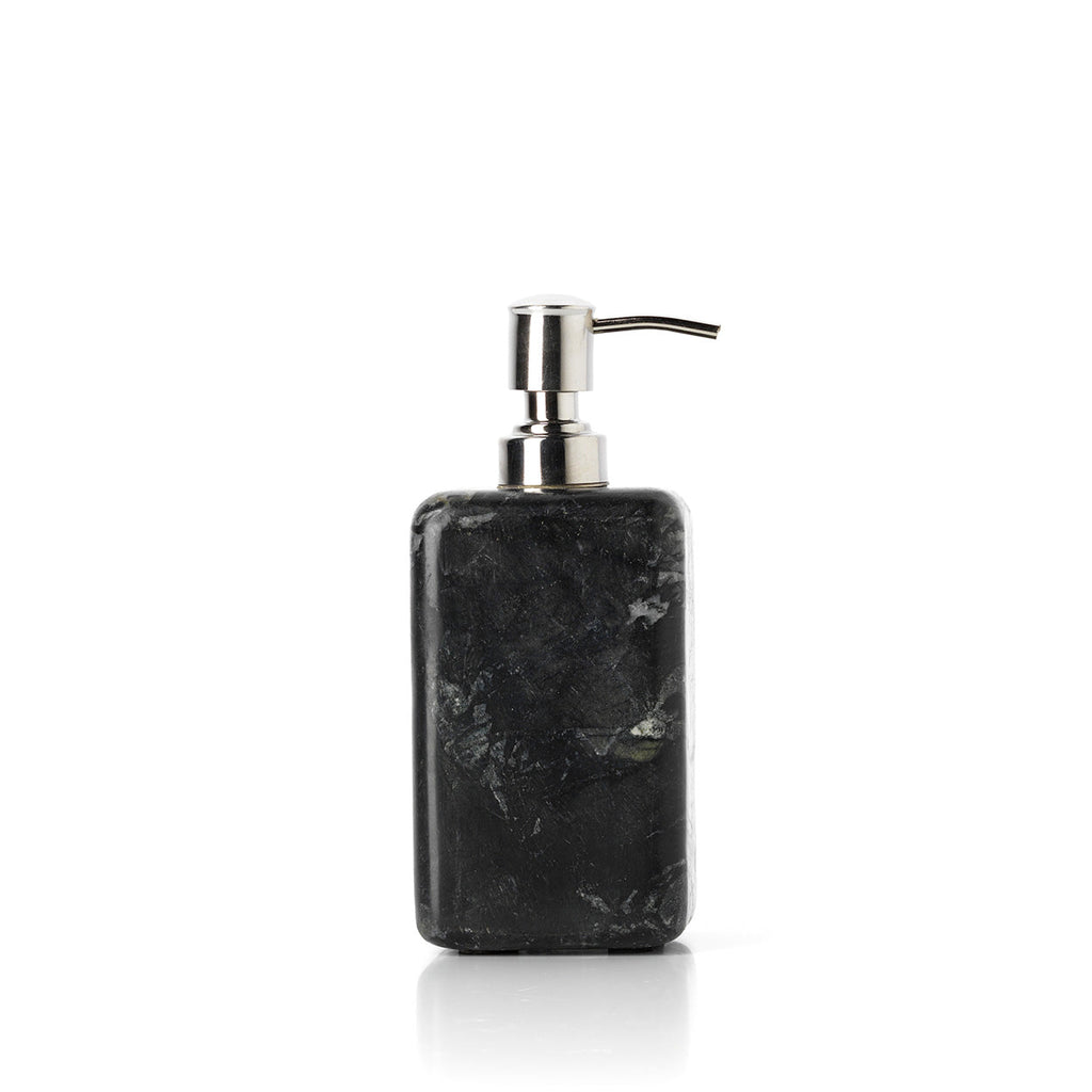 Distributeur de savon en marbre noir veiné de blanc