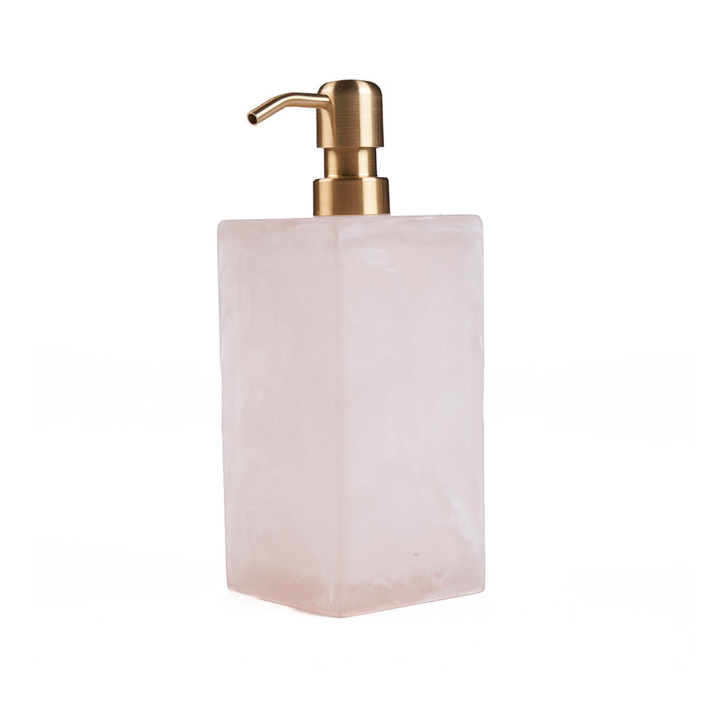 Distributeur de savon en résine marbrée rose et blanc 21 cm