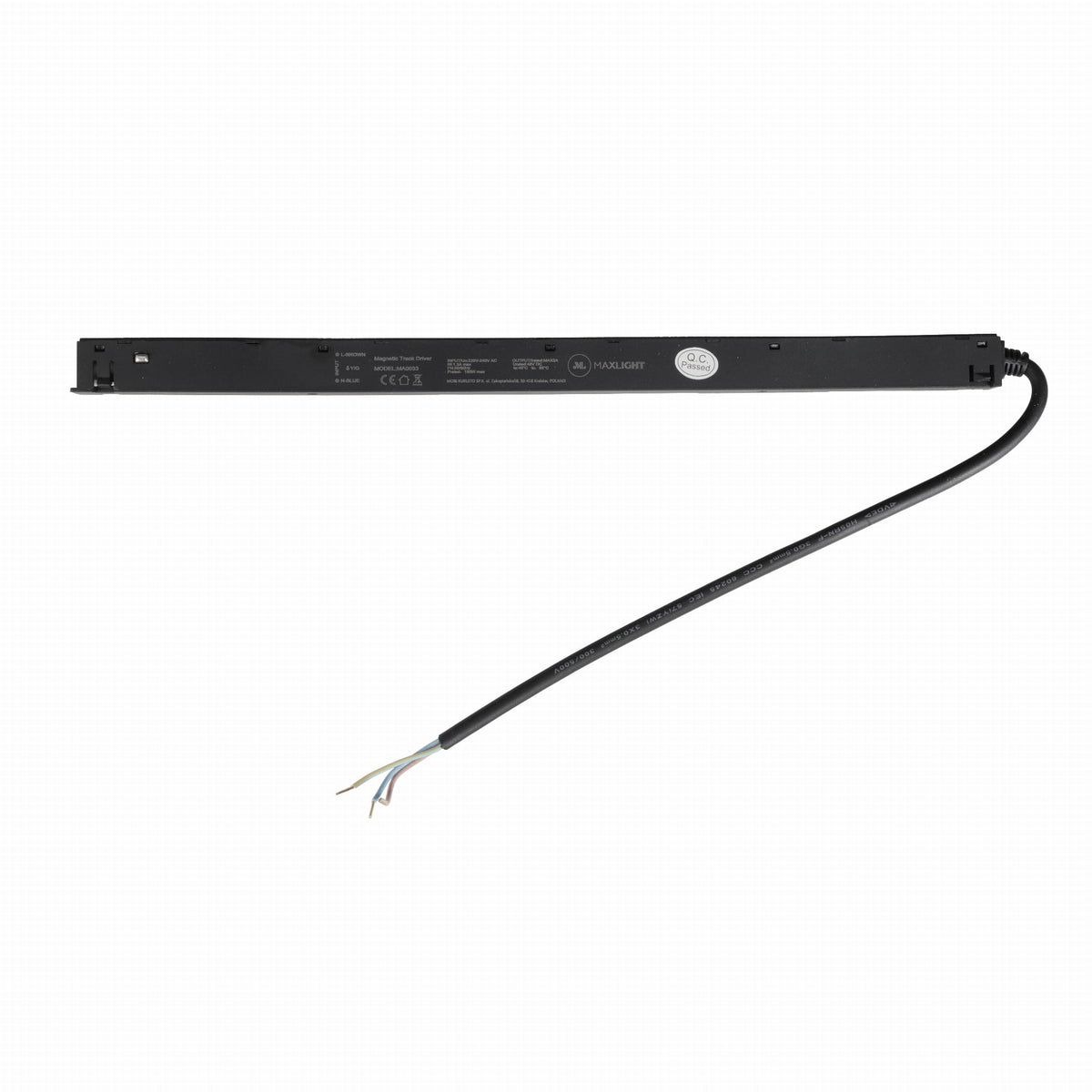 Driver Magnetic plastique noir 150 W pour rail profil bas avec son câble de raccordement