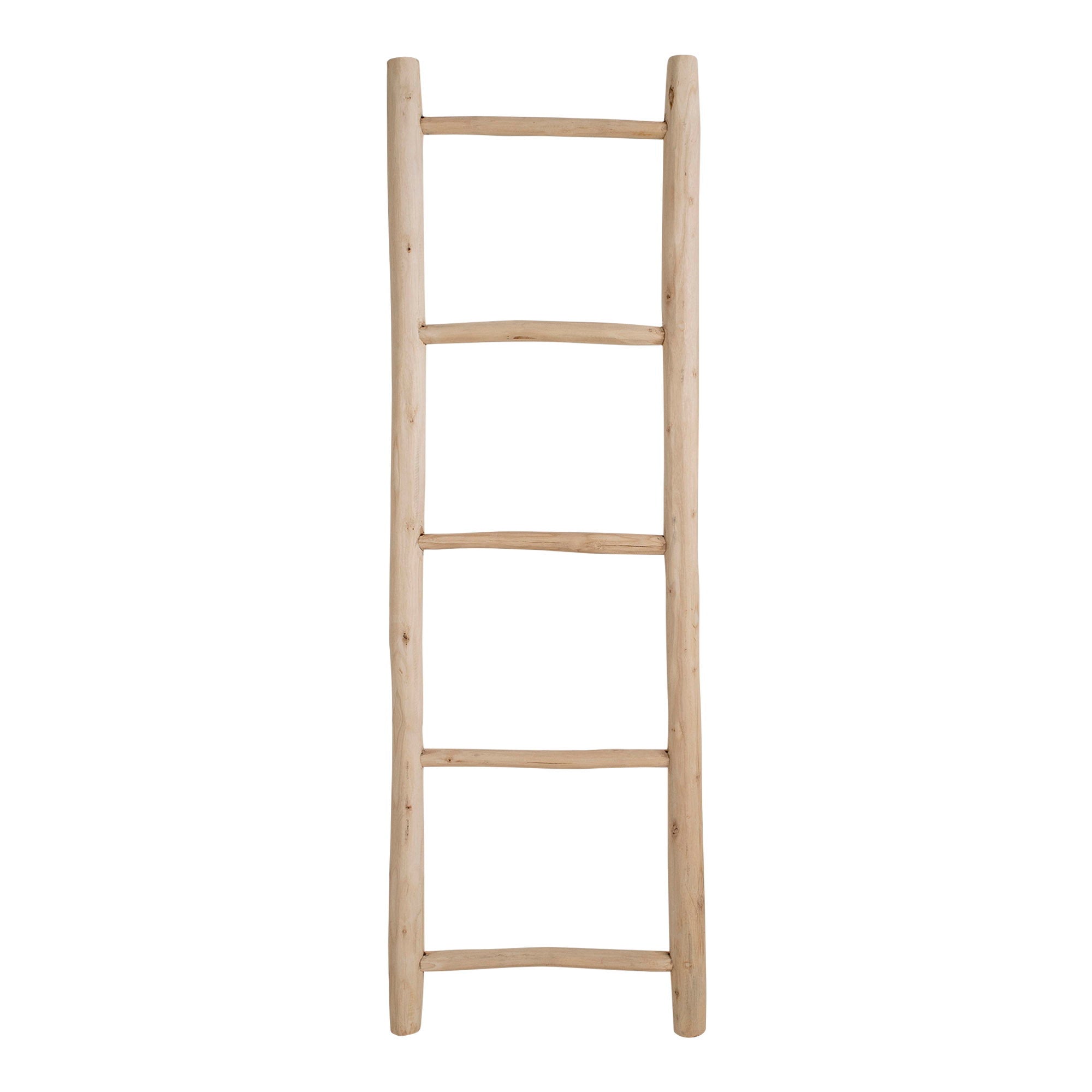 Échelle décorative teck naturel 5 barreaux H150x50 cm vue de face fond blanc