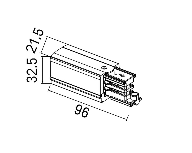 Dimensions Embout d'alimentation, gauche, pour rail triphasé blanc