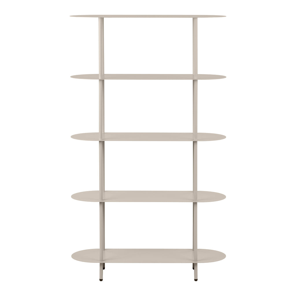Étagère Rieti métal sable mat 5 plateaux ovales symétriques 90x31x150 cm vue de face