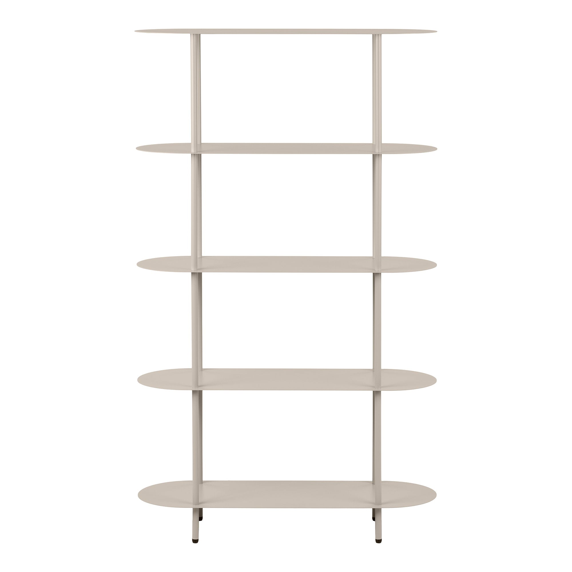Étagère Rieti métal sable mat 5 plateaux ovales symétriques 90x31x150 cm vue de face