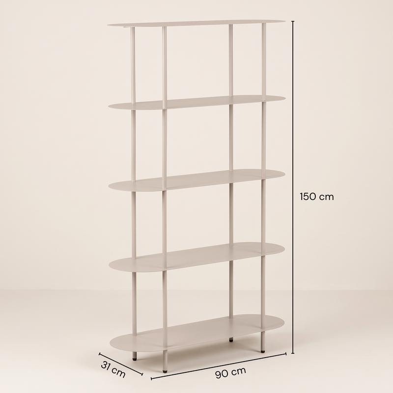 Dimensions Bibliotecă Rieti din metal în culoarea nisipului, 5 niveluri