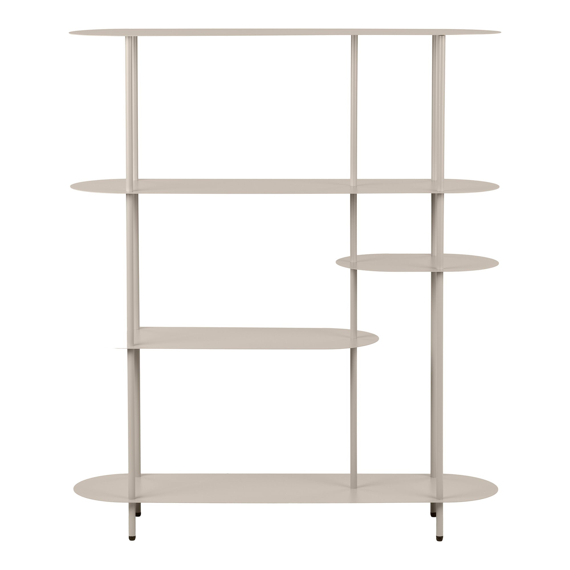 Étagère Rieti métal sable mat 5 plateaux ovales 118x31x139 cm asymétriques vue de face