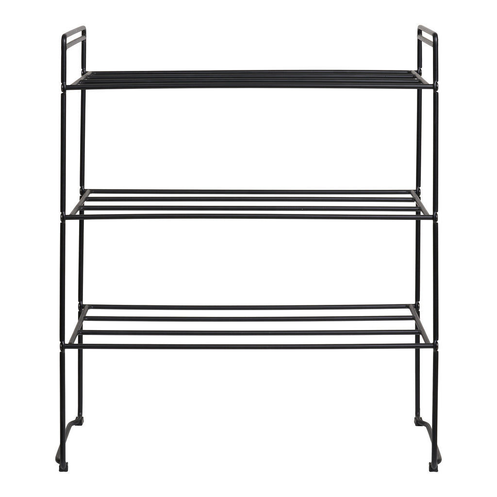 Étagère à chaussures Swansea acier noir mat 3 niveaux filaire 49,5x25x60 cm vue de face