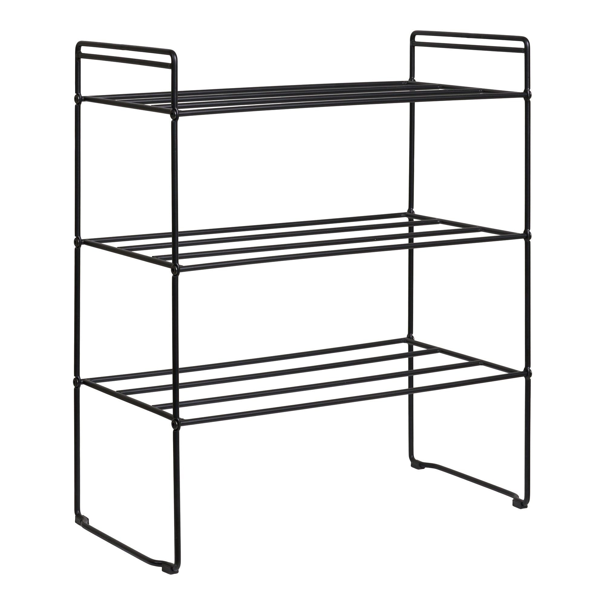 Étagère chaussures Swansea filaire noire 3 tablettes vue trois quarts structure acier mat
