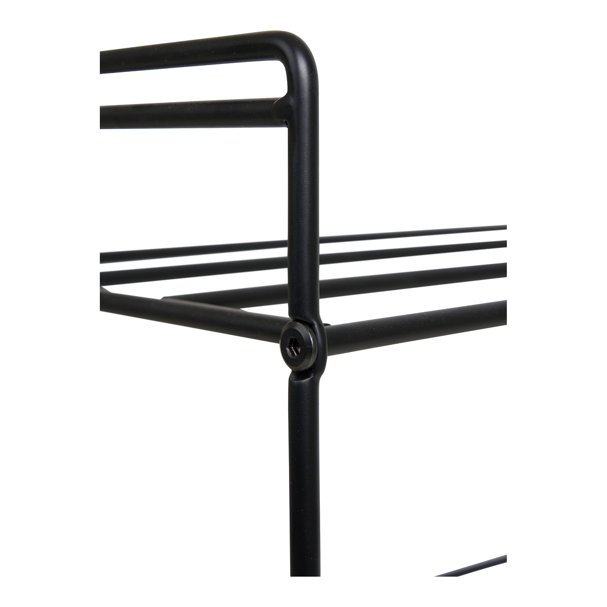 Détail assemblage étagère Swansea acier noir mat connecteur vissé robuste finition laquée
