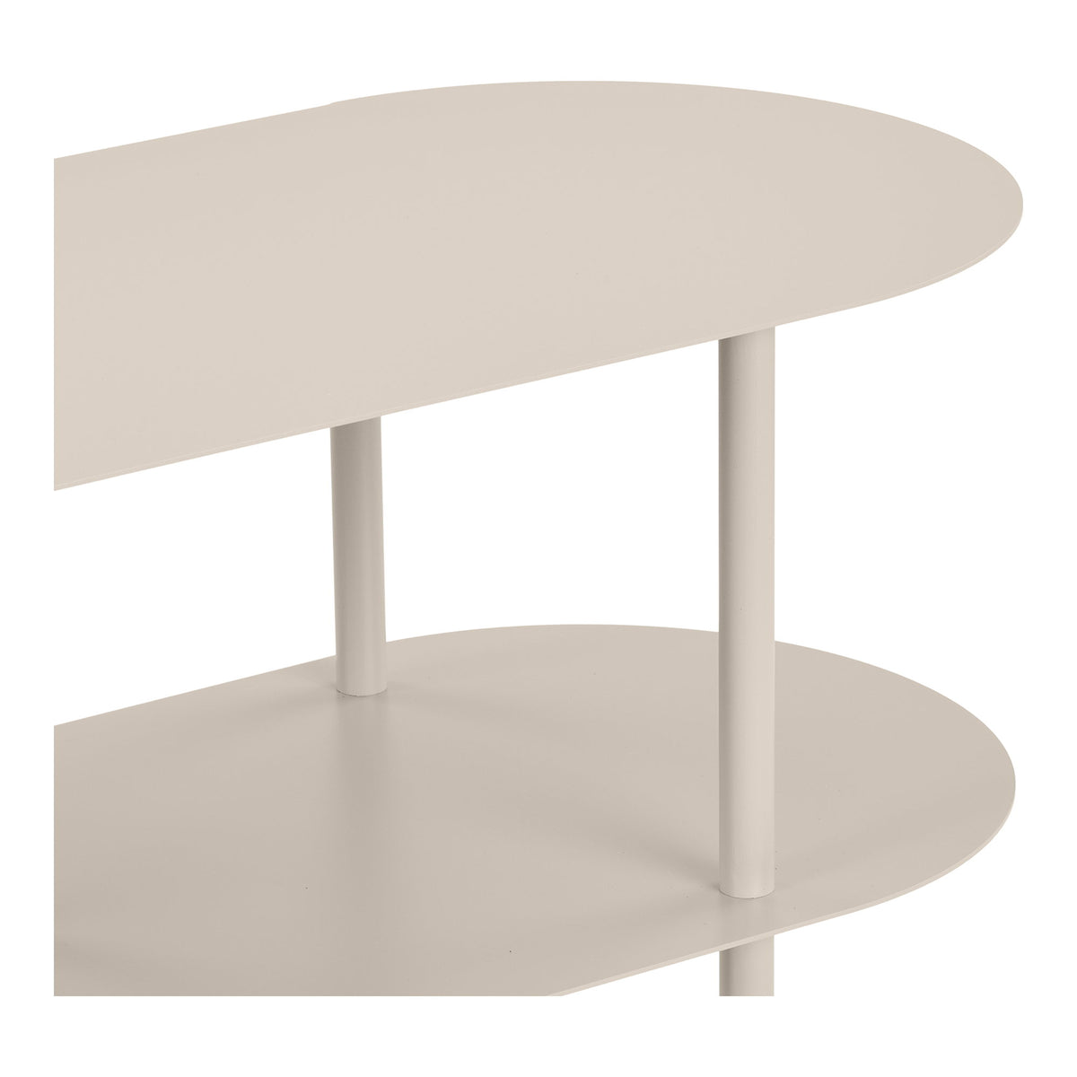 Détail de deux plateaux superposés de l'étagère console Rieti sable