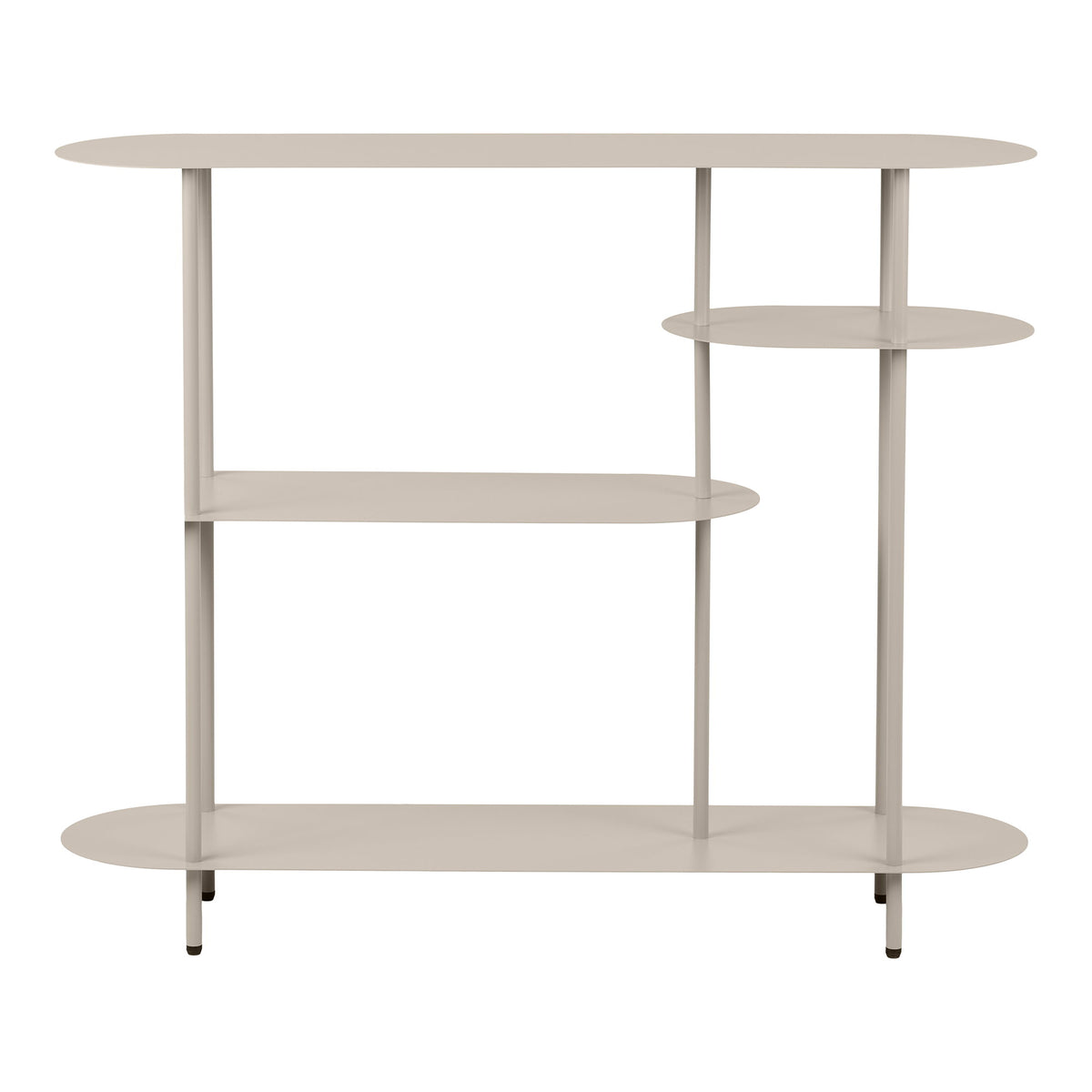 Étagère console Rieti métal sable vue de face avec ses quatre plateaux ovales décalés