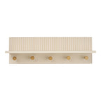 Étagère murale Rocca beige vue de face avec son dosseret cannelé et cinq patères dorées