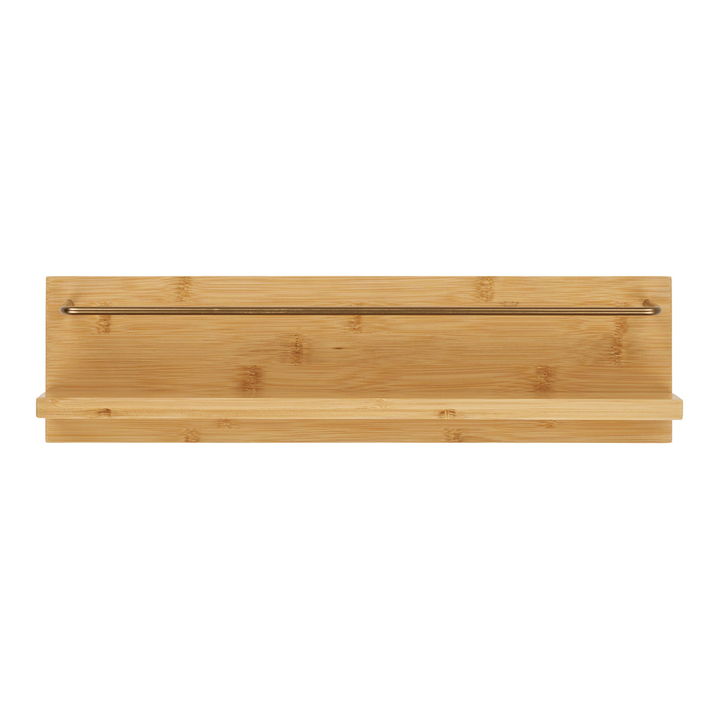 Étagère murale Ember bambou naturel tringle métal dorée 45x10x12 cm vue de face