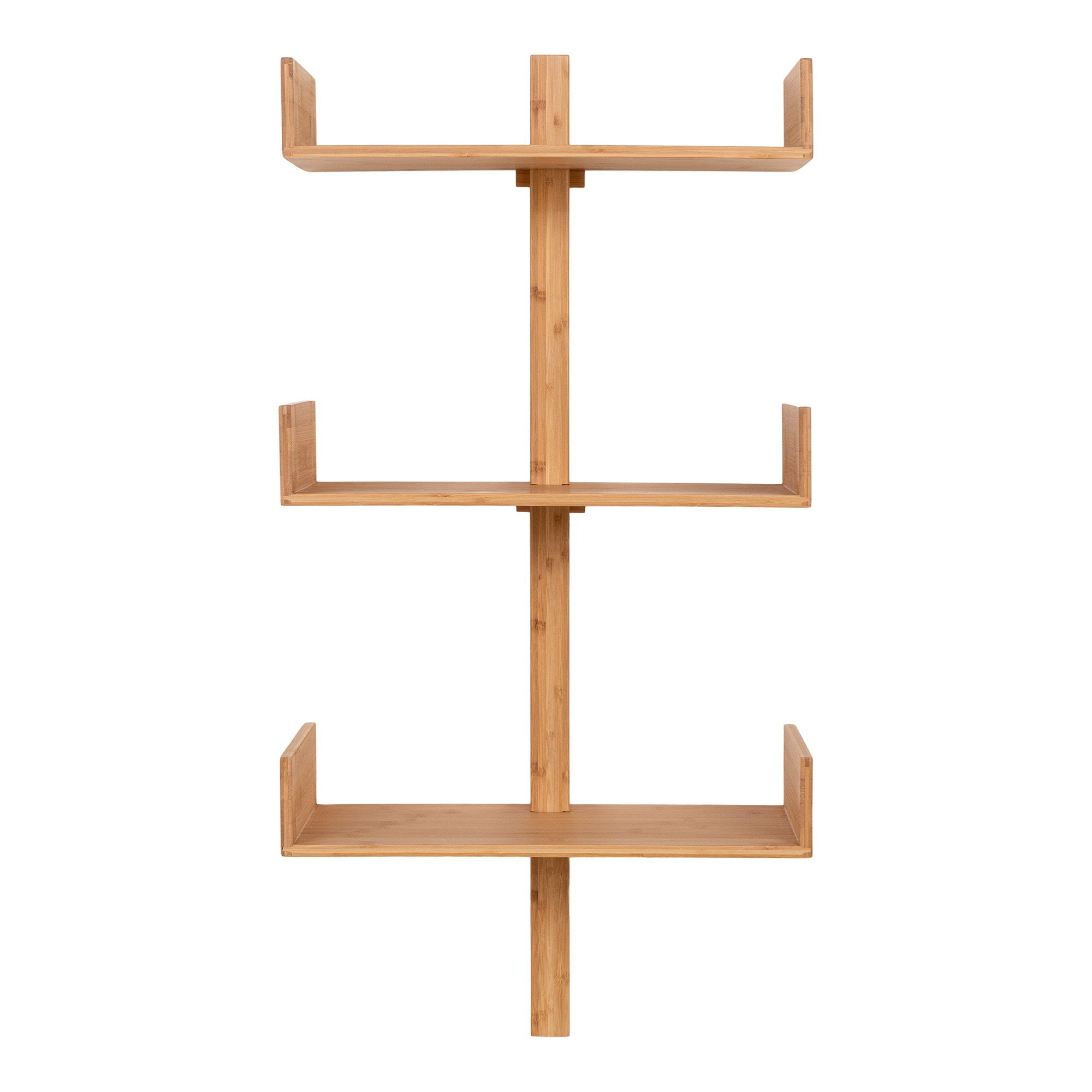 Étagère murale Villa bambou naturel 3 tablettes en U montant central 50x102 cm vue face