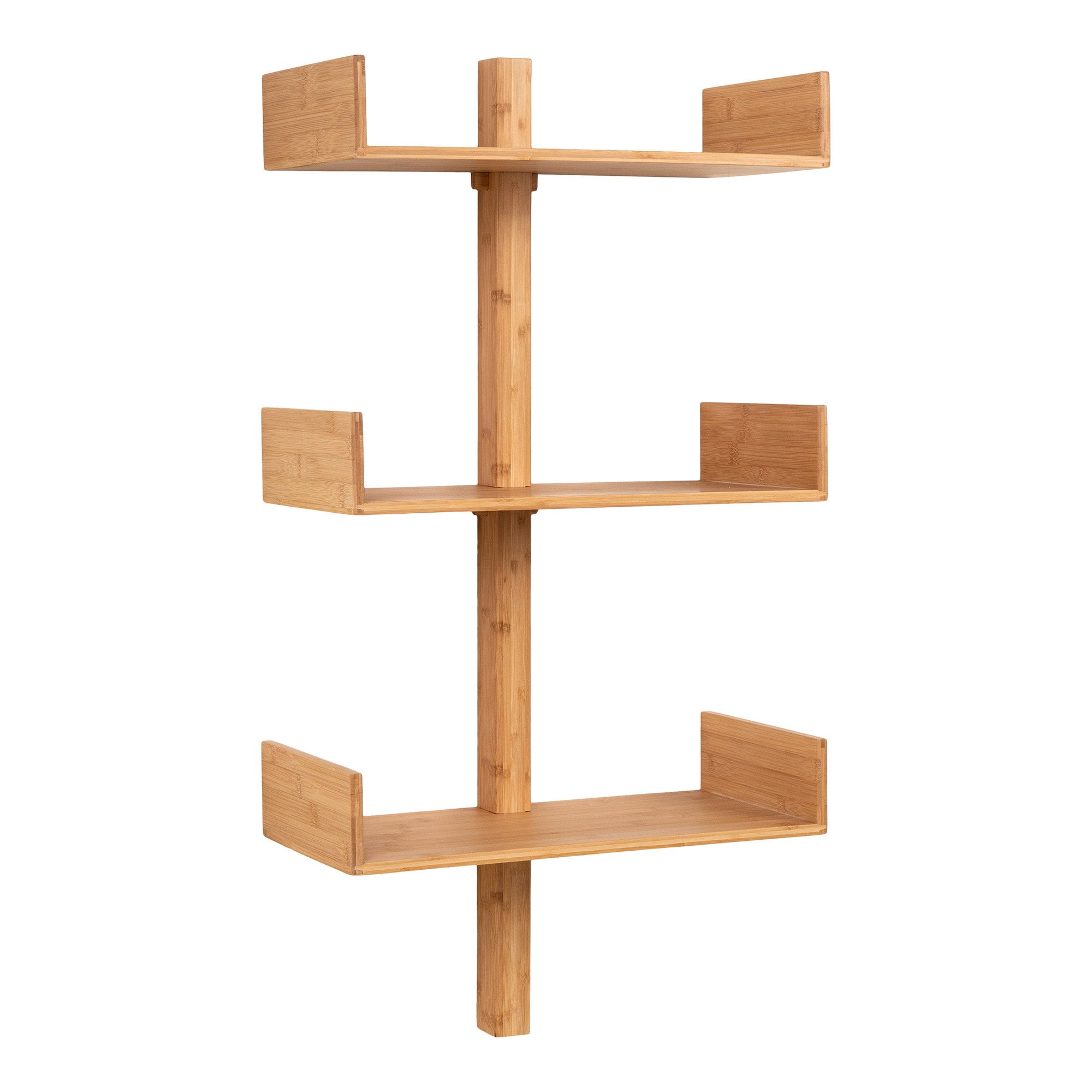 Étagère murale Villa bambou 3 tablettes vue trois quarts montant central encastrement 102 cm