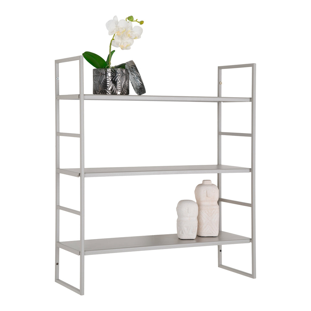 Étagère murale Beja grise 3 tablettes styled objets déco vue trois quarts