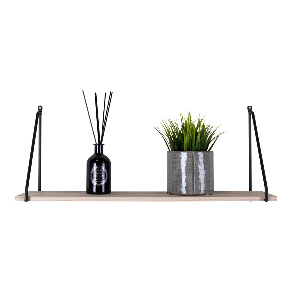 Étagère murale Arnhem bois naturel acier noir 65 cm avec diffuseur et pot de plante