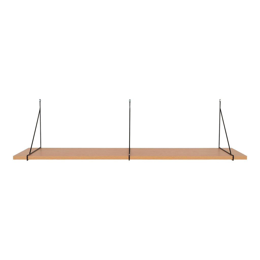 Étagère murale Chiba frêne naturel tiges acier noir 120x29 cm vue de face
