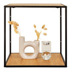 Étagère murale cube Vita chêne naturel acier noir vue de face avec objets déco