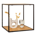 Étagère murale cube Vita acier noir décor chêne 36x36 cm avec vases et fleurs séchées