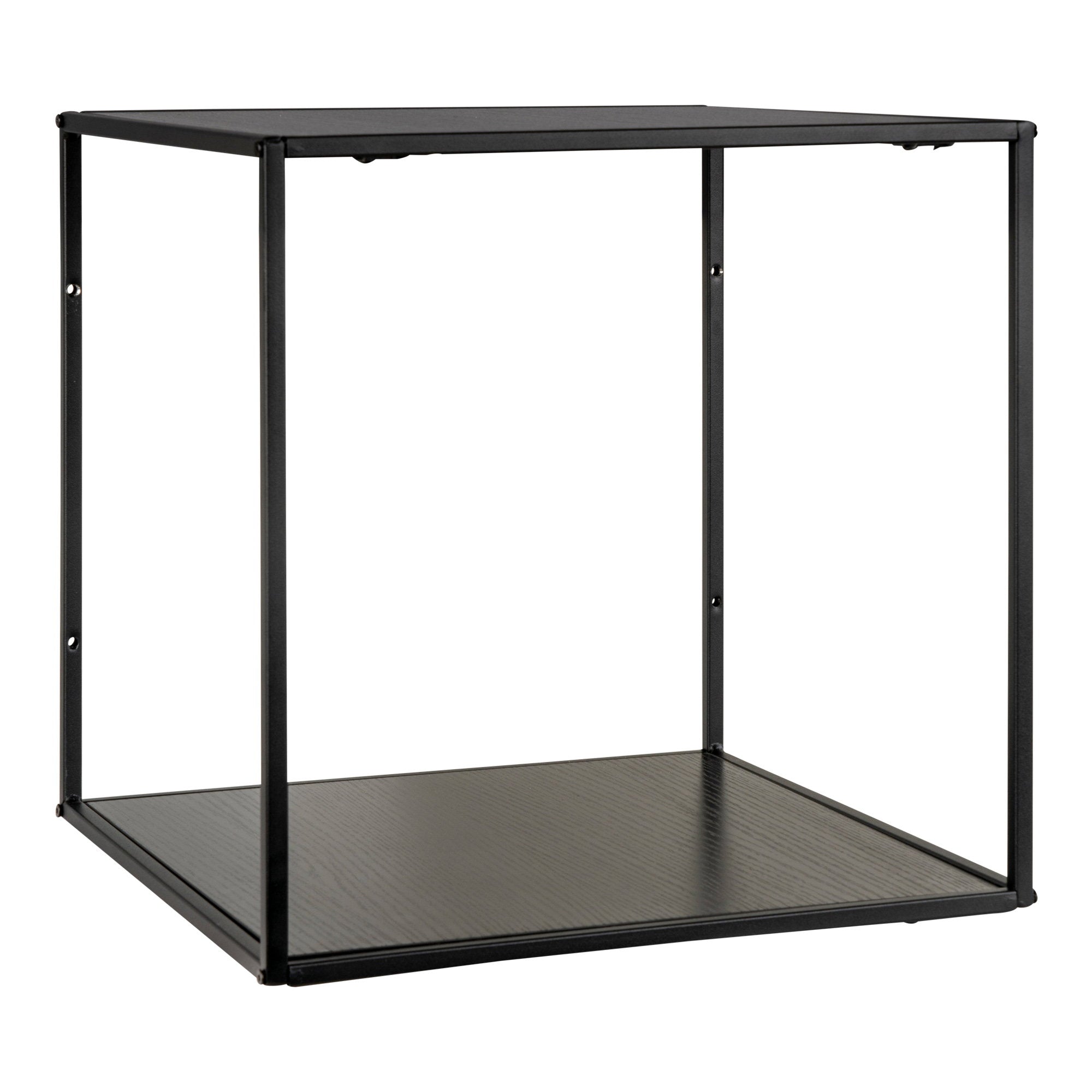 Étagère murale cube Vita noir intégral acier chêne noir vue trois quarts vide fond blanc