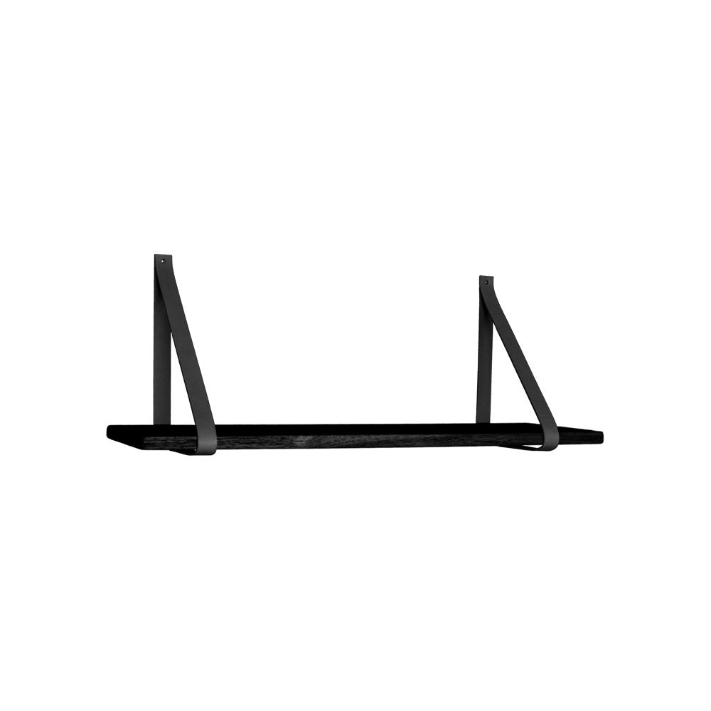 Étagère murale Forno bois noir sangles cuir noir 80x20 cm vue de face