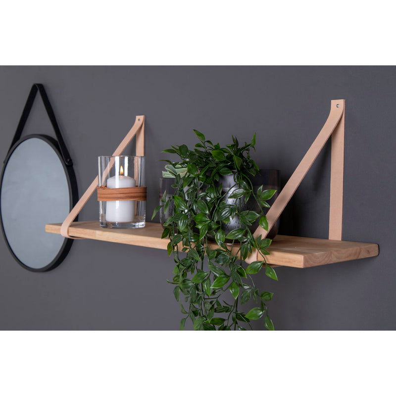 Dimensions Forno Wall Shelf – Natural Wood & Natural Leather Straps – 120 cm