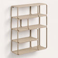 Étagère murale Lanciano en métal beige, vue de trois quarts : sept cases décalées aux angles arrondis