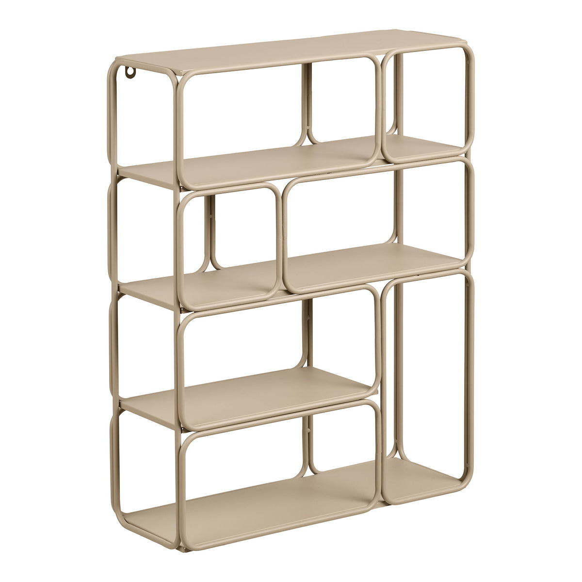 Étagère murale Lanciano en métal beige vue de trois quarts avec ses cases décalées