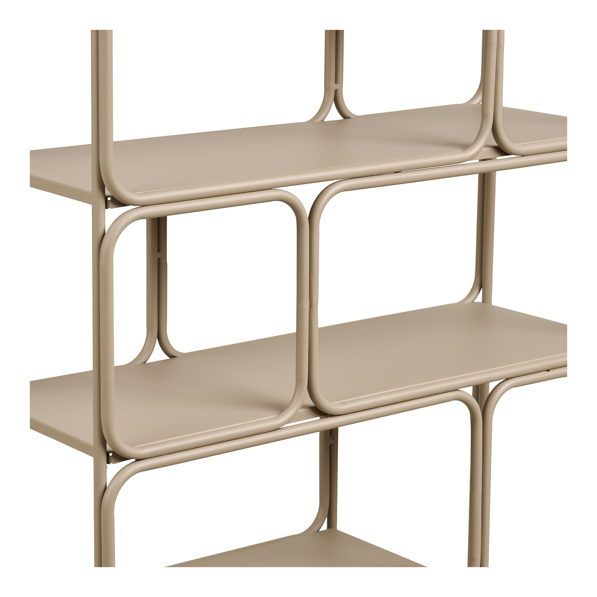 Étagère Lanciano détail alvéoles arrondies plateau métal beige sable mat tubes ronds