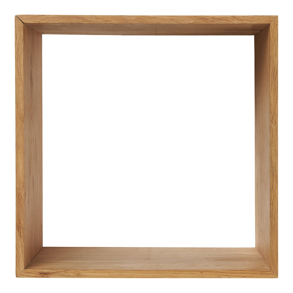 Étagère murale Lattoon niche carrée chêne massif naturel 30x18x30 cm vue de face