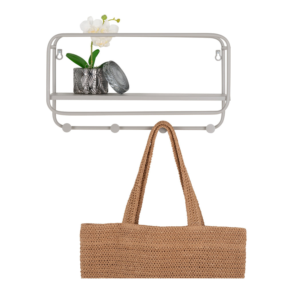 Étagère murale Feira grise avec sac suspendu et orchidée vue trois quarts