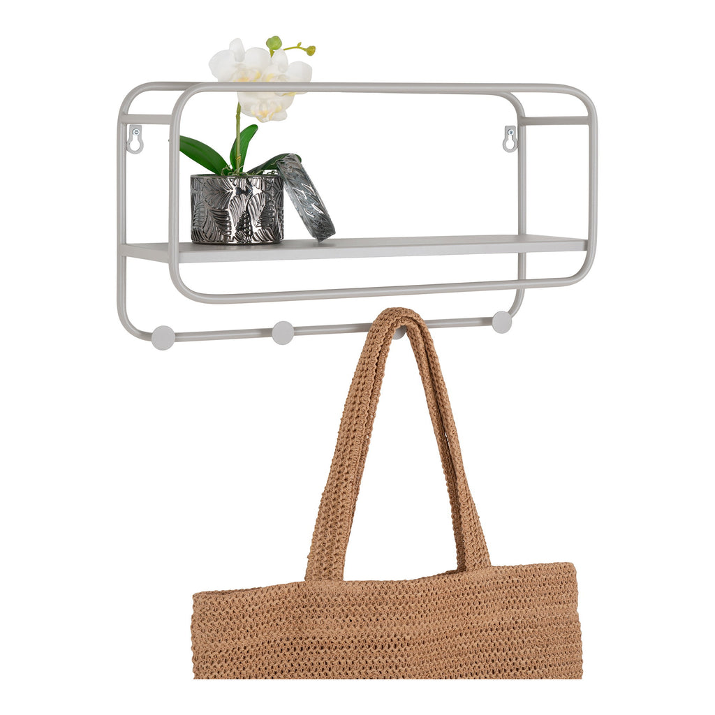Étagère murale Feira grise styled sac tressé et décoration entrée