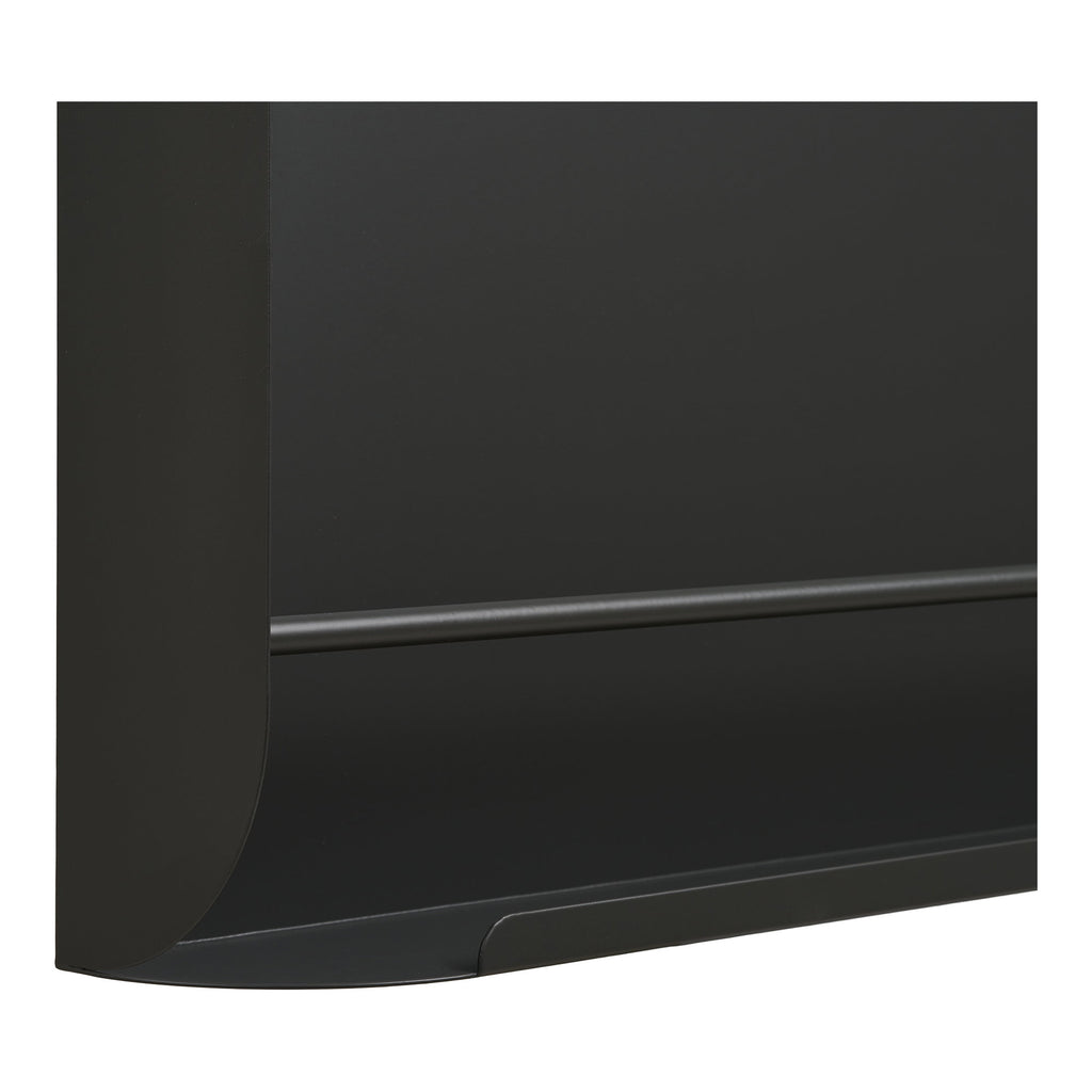 Détail lèvre inférieure étagère Volterra métal gris anthracite baguette retenue livres