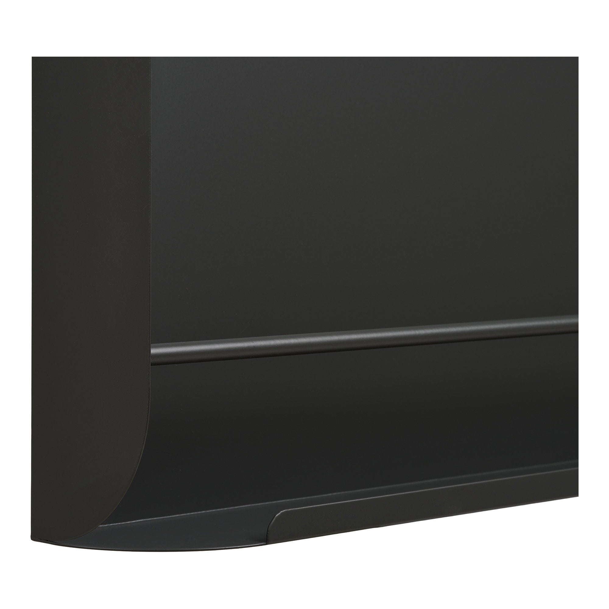 Détail lèvre inférieure étagère Volterra métal gris anthracite baguette retenue livres