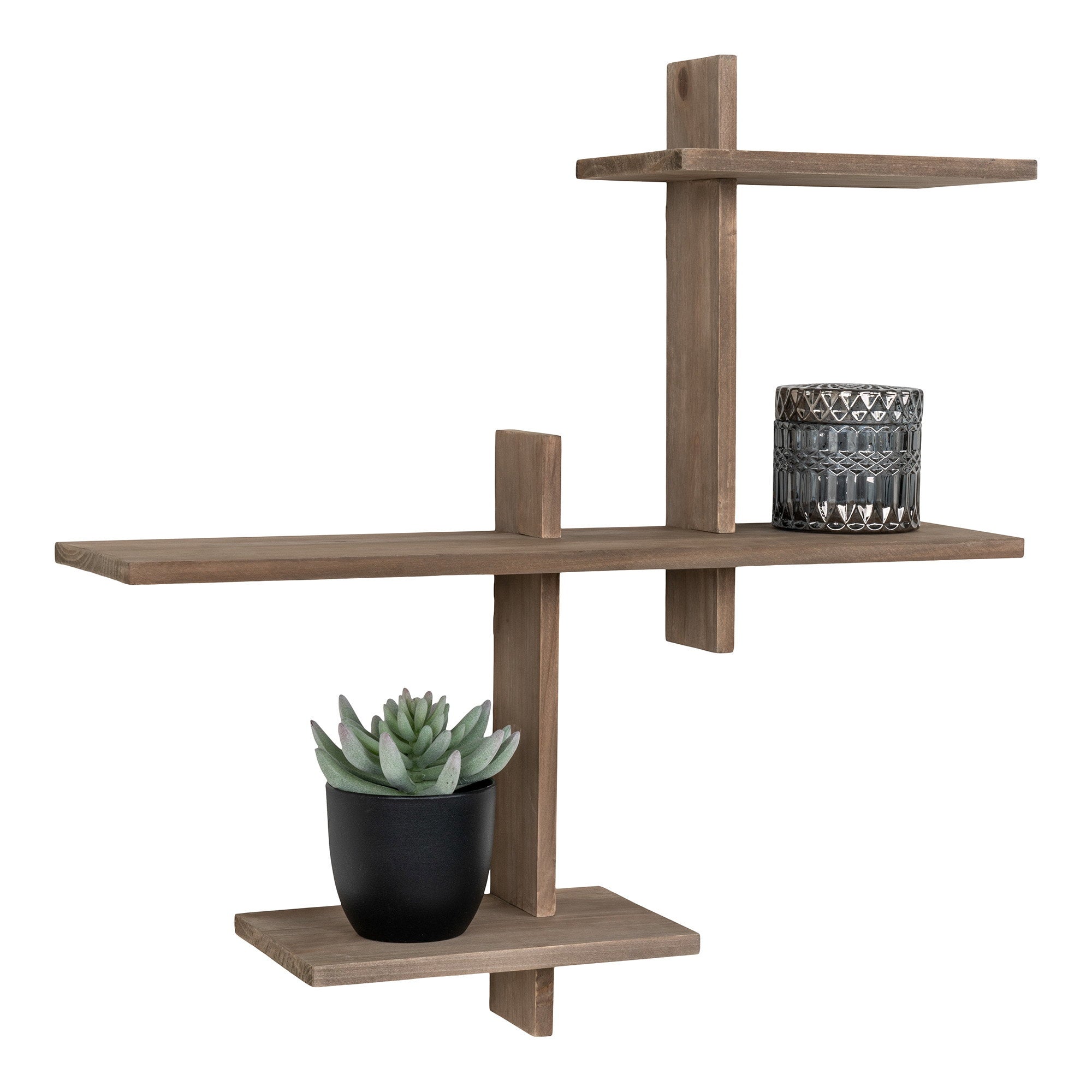 Étagère murale Gavi pin naturel stylée plante succulente et photophore gris